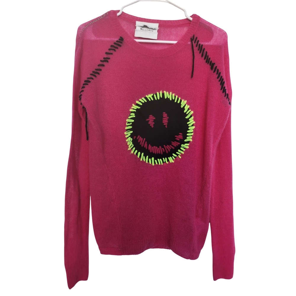 Brand Unique‎ Hot Pink 100% Cashmere Smiley Face Sweater Italy Size 1 Womens